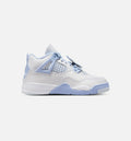 Air Jordan 4 Retro Aluminum Preschool Lifestyle Shoe - White/Aluminum/Blue Tint/Oil Green